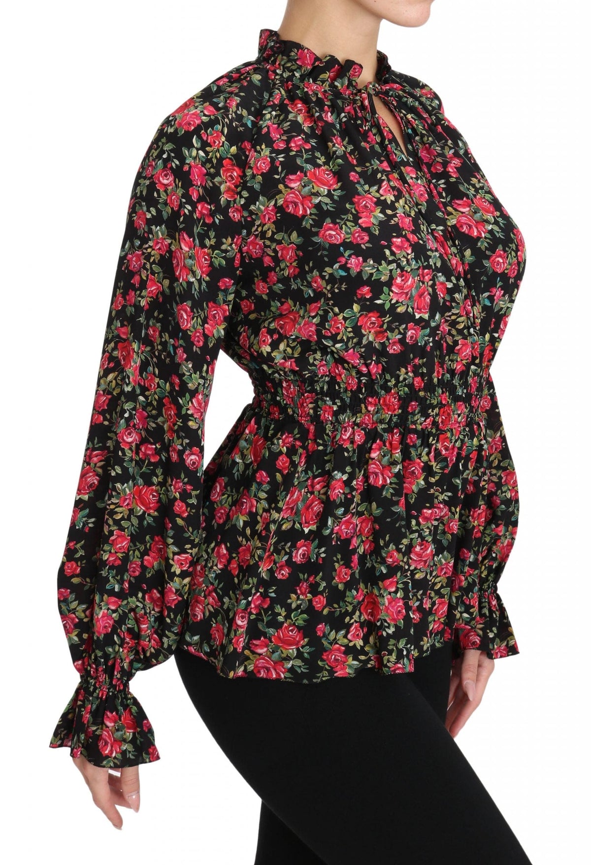 Chemise élégante en soie à fleurs noires Dolce &amp; Gabbana