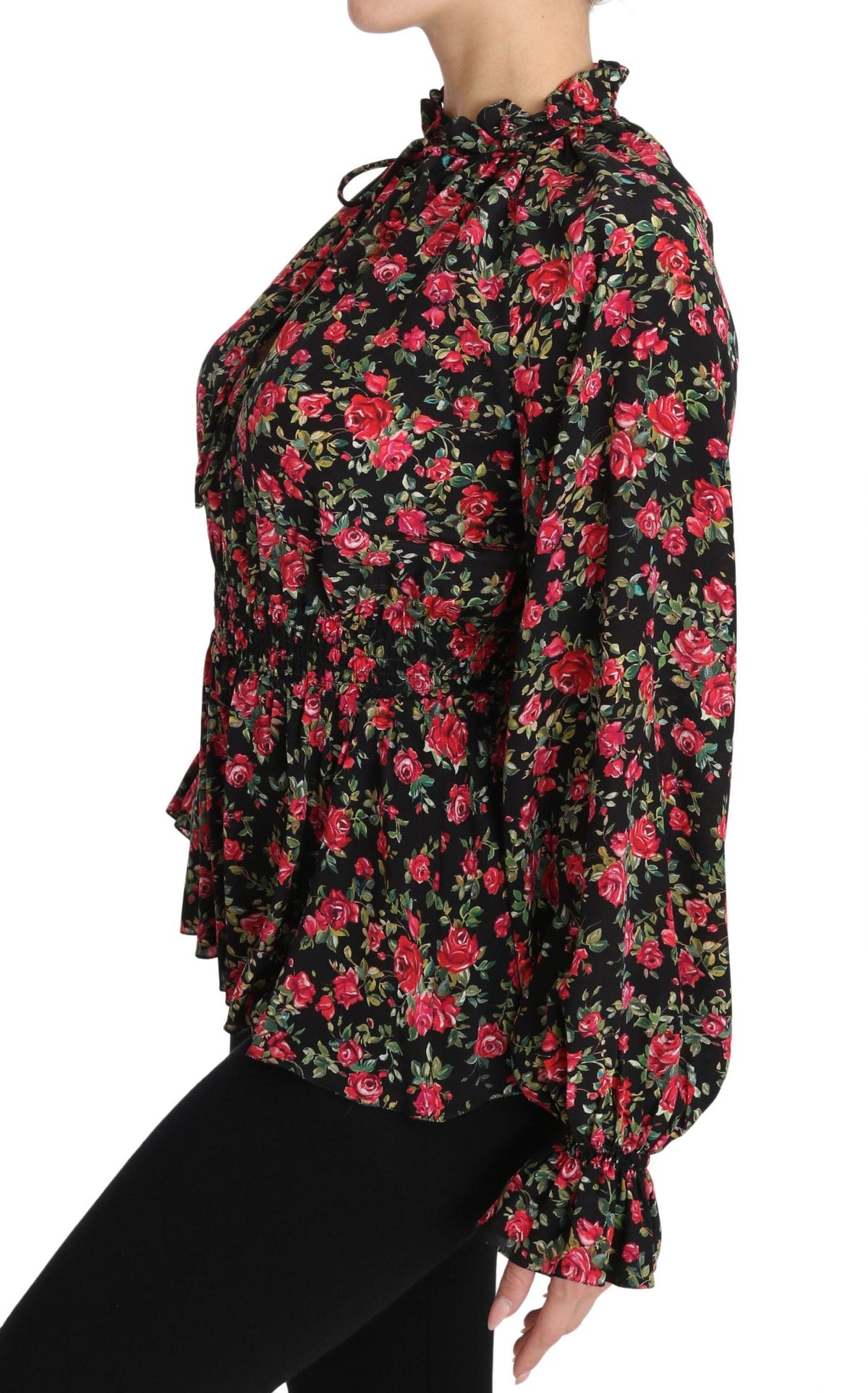 Chemise élégante en soie à fleurs noires Dolce &amp; Gabbana