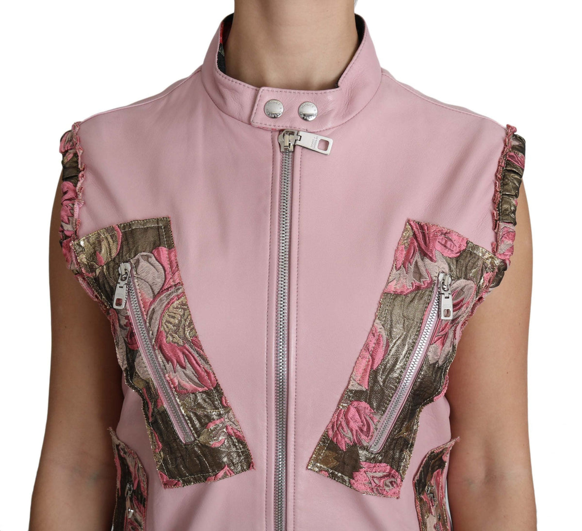 Dolce &amp; Gabbana Superbe gilet sans manches en cuir rose