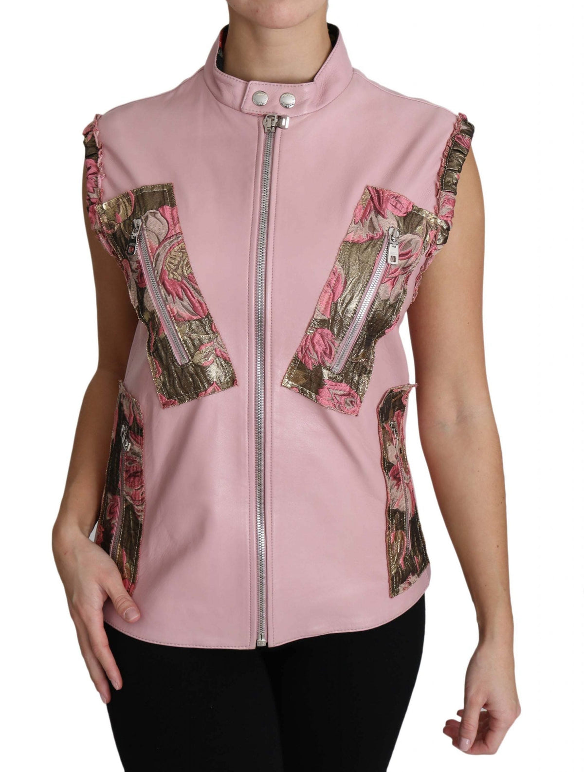 Dolce &amp; Gabbana Superbe gilet sans manches en cuir rose