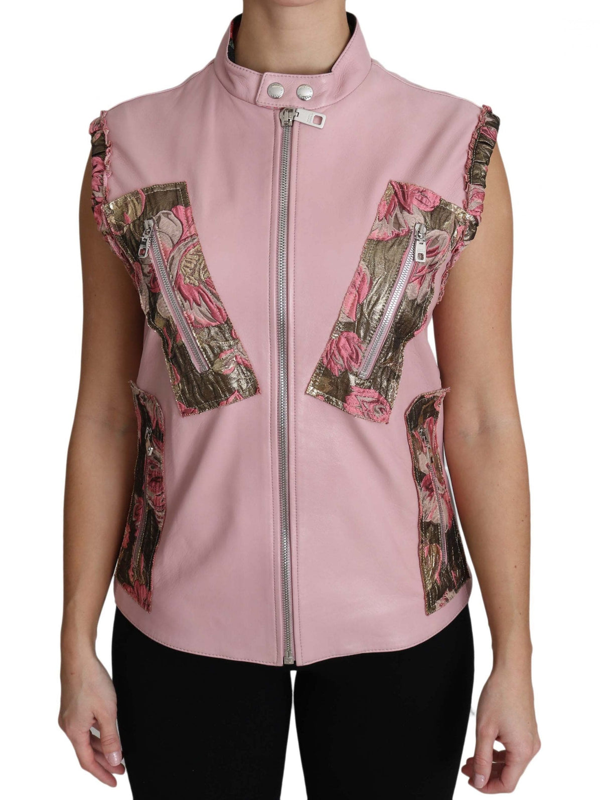 Dolce &amp; Gabbana Superbe gilet sans manches en cuir rose