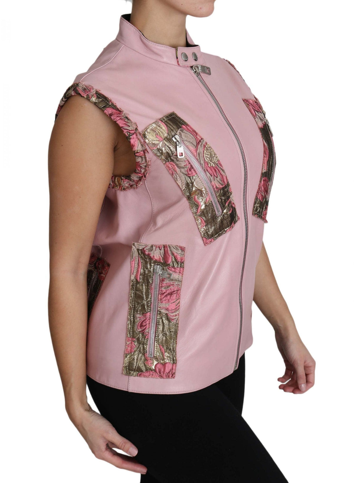 Dolce &amp; Gabbana Superbe gilet sans manches en cuir rose