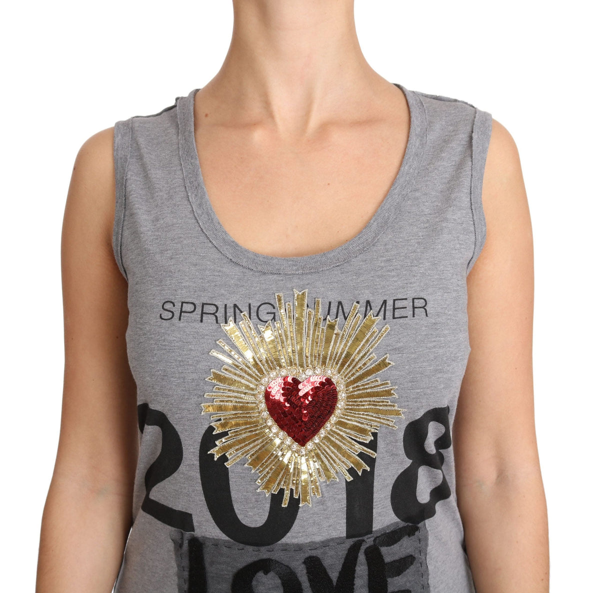 Camiseta sin mangas con corazón y lentejuelas en gris de Dolce &amp; Gabbana