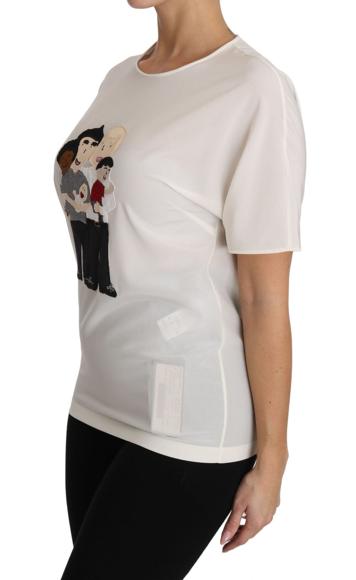 Blusa elegante de seda con cuello redondo y apliques de Dolce &amp; Gabbana