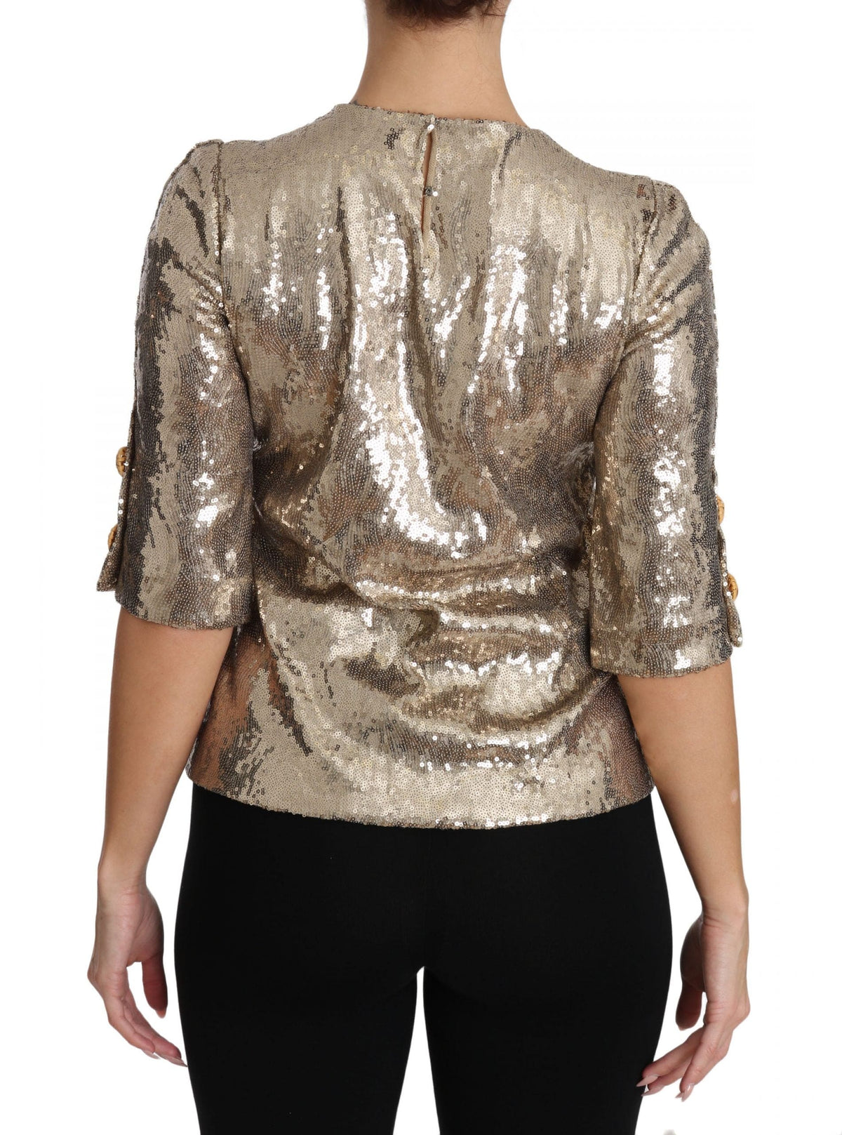 Blusa de cuello redondo con motivo de loro dorado y cristales de Dolce &amp; Gabbana