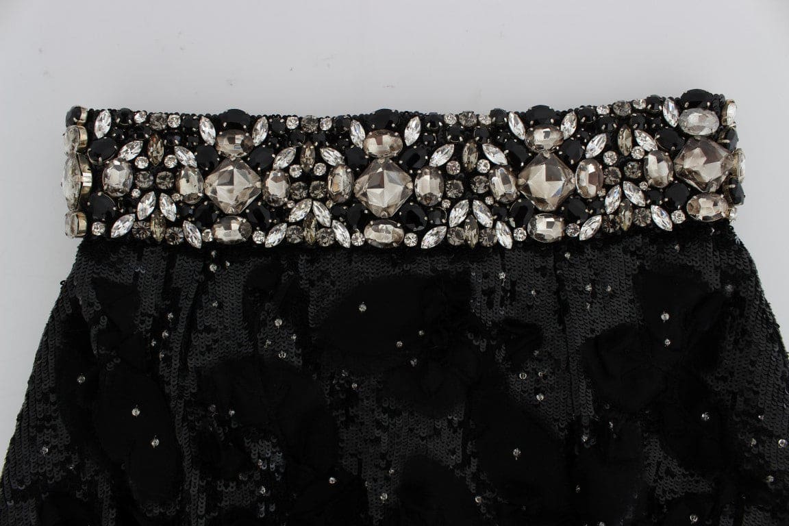 Short taille haute en soie à paillettes et cristaux Dolce &amp; Gabbana