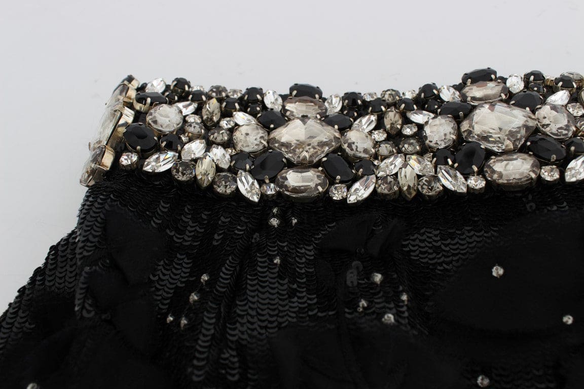 Short taille haute en soie à paillettes et cristaux Dolce &amp; Gabbana