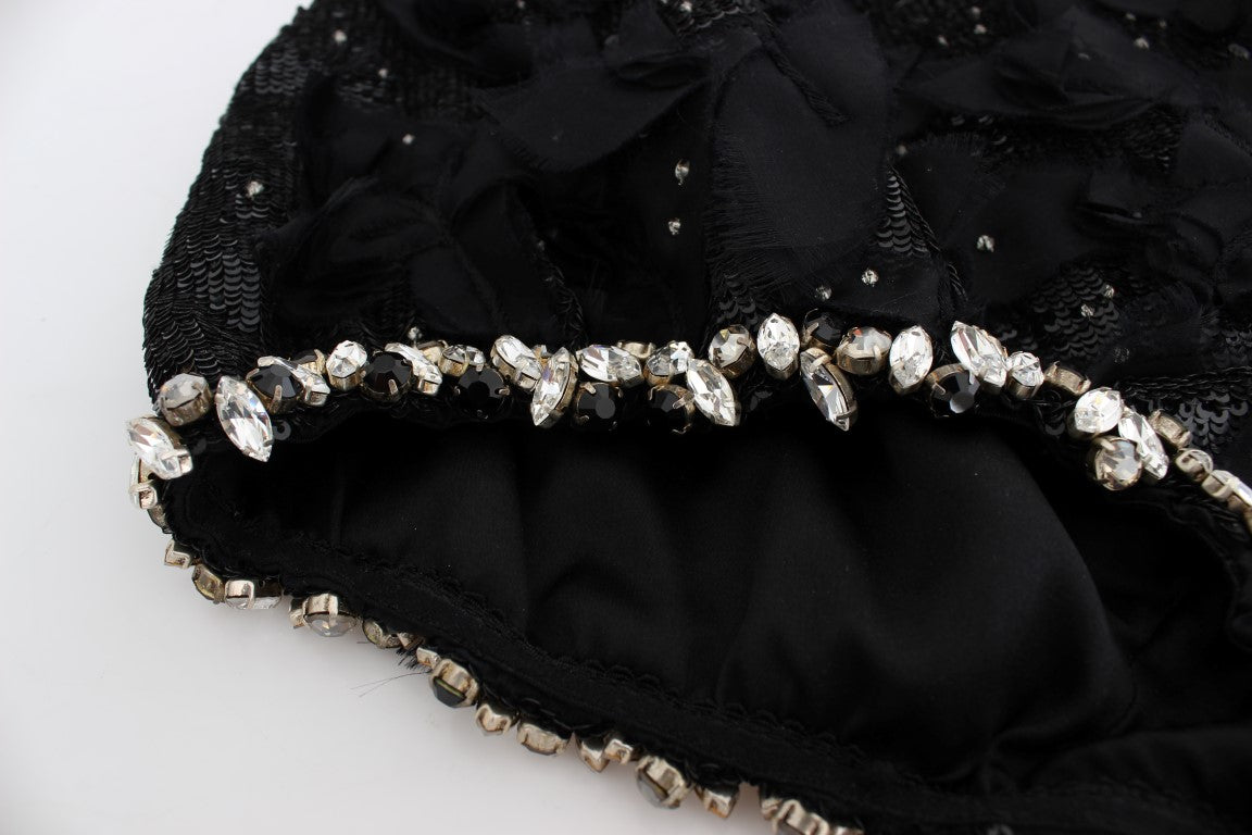 Short taille haute en soie à paillettes et cristaux Dolce &amp; Gabbana