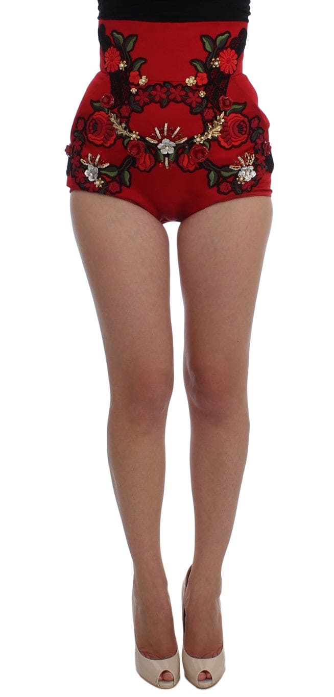 Ravissant short brodé en soie rouge Dolce &amp; Gabbana