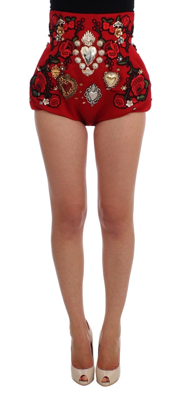 Mini-short en soie rouge orné de cristaux Dolce &amp; Gabbana