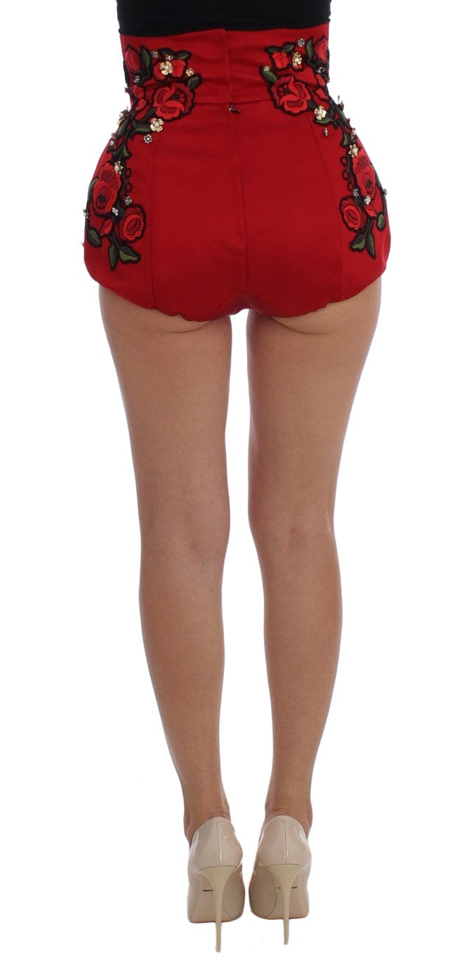 Mini-short en soie rouge orné de cristaux Dolce &amp; Gabbana