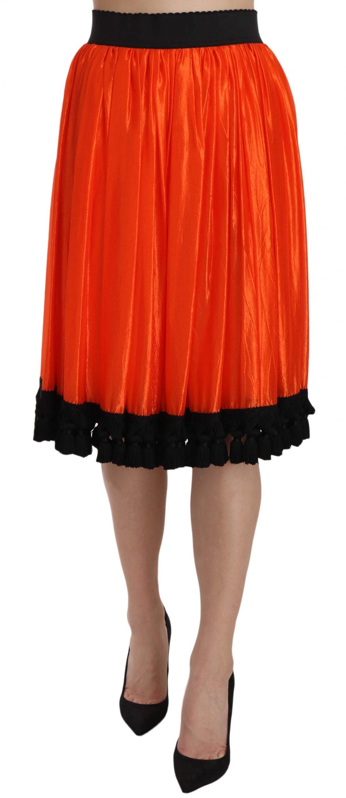 Jupe taille haute noire et orange Dolce &amp; Gabbana jusqu'aux genoux