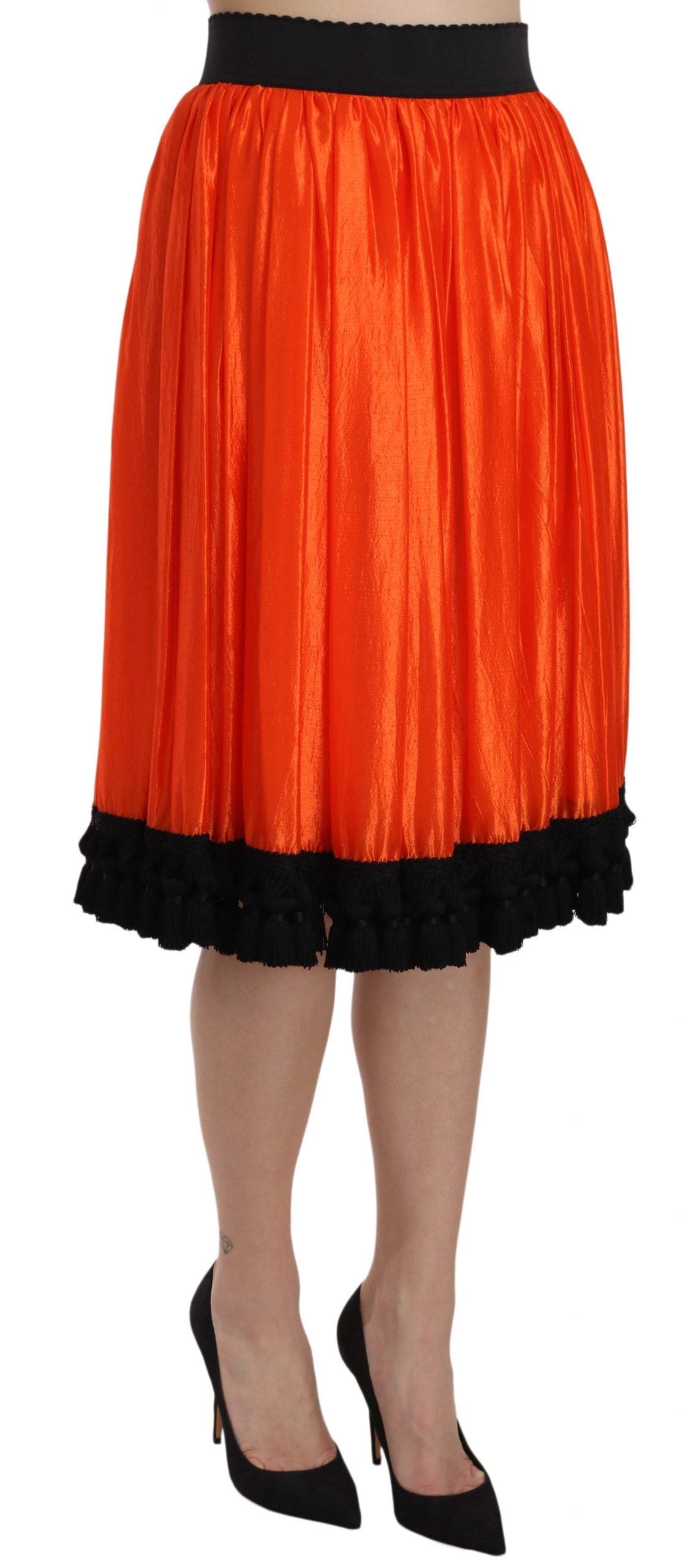 Falda hasta la rodilla de talle alto en negro y naranja de Dolce &amp; Gabbana