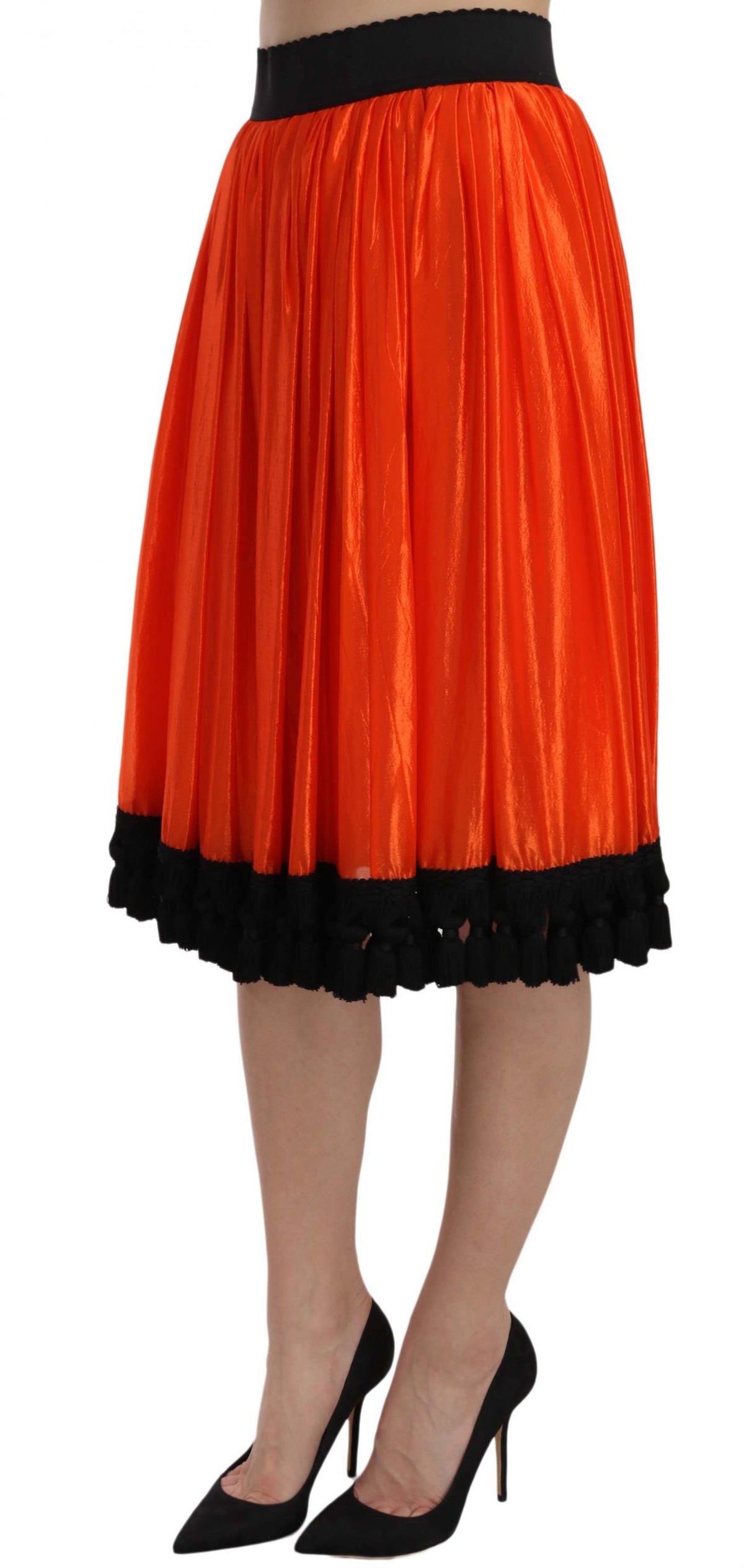 Falda hasta la rodilla de talle alto en negro y naranja de Dolce &amp; Gabbana