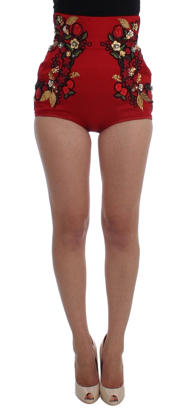 Mini short brodé en soie rouge élégant Dolce &amp; Gabbana