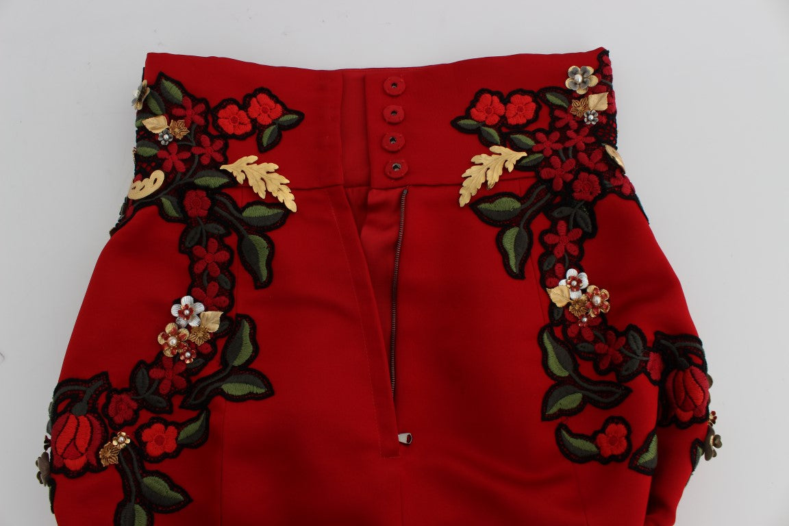 Mini short brodé en soie rouge élégant Dolce &amp; Gabbana