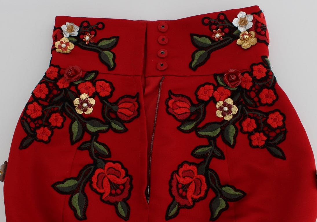 Short en soie rouge brodé de fleurs glamour Dolce &amp; Gabbana