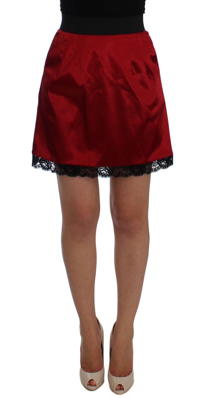 Dolce & Gabbana Elegant Red Lace High-Waist Skirt