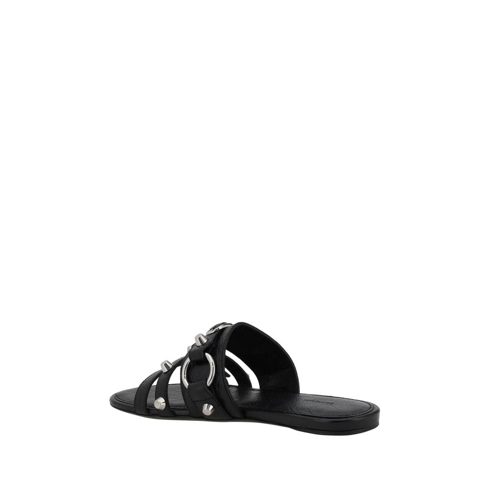 Balenciaga Black Calf Leather Bos Taurus Flat Sandals