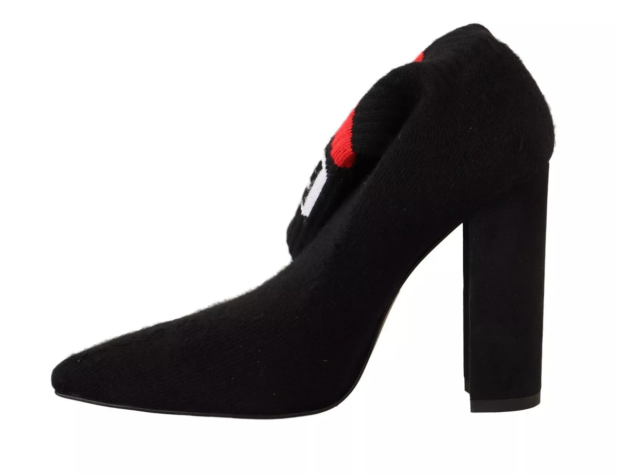 GCDS Black Suede Logo Socks Block Heel Ankle Boots Shoes