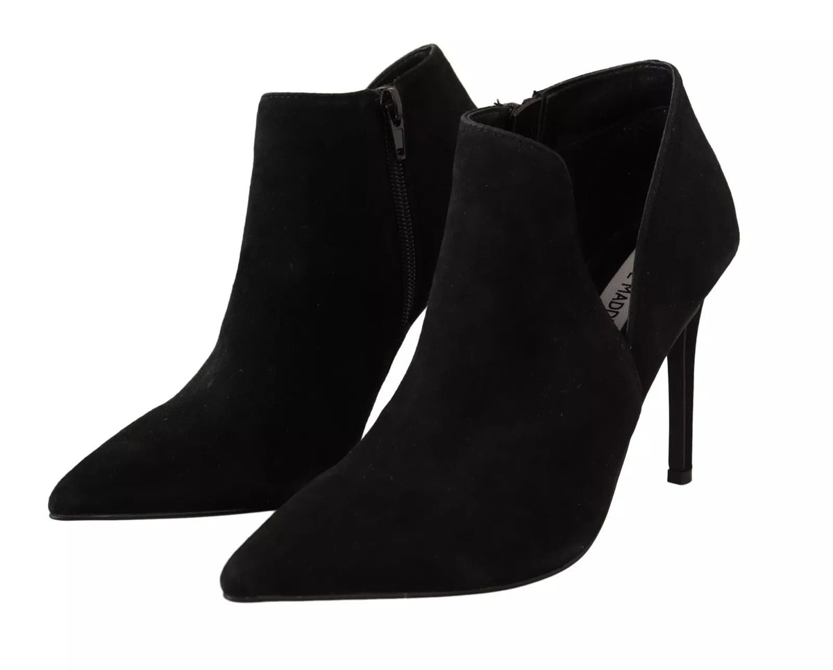 Steve Madden Black Suede Leather Stiletto Heels Boots Shoes