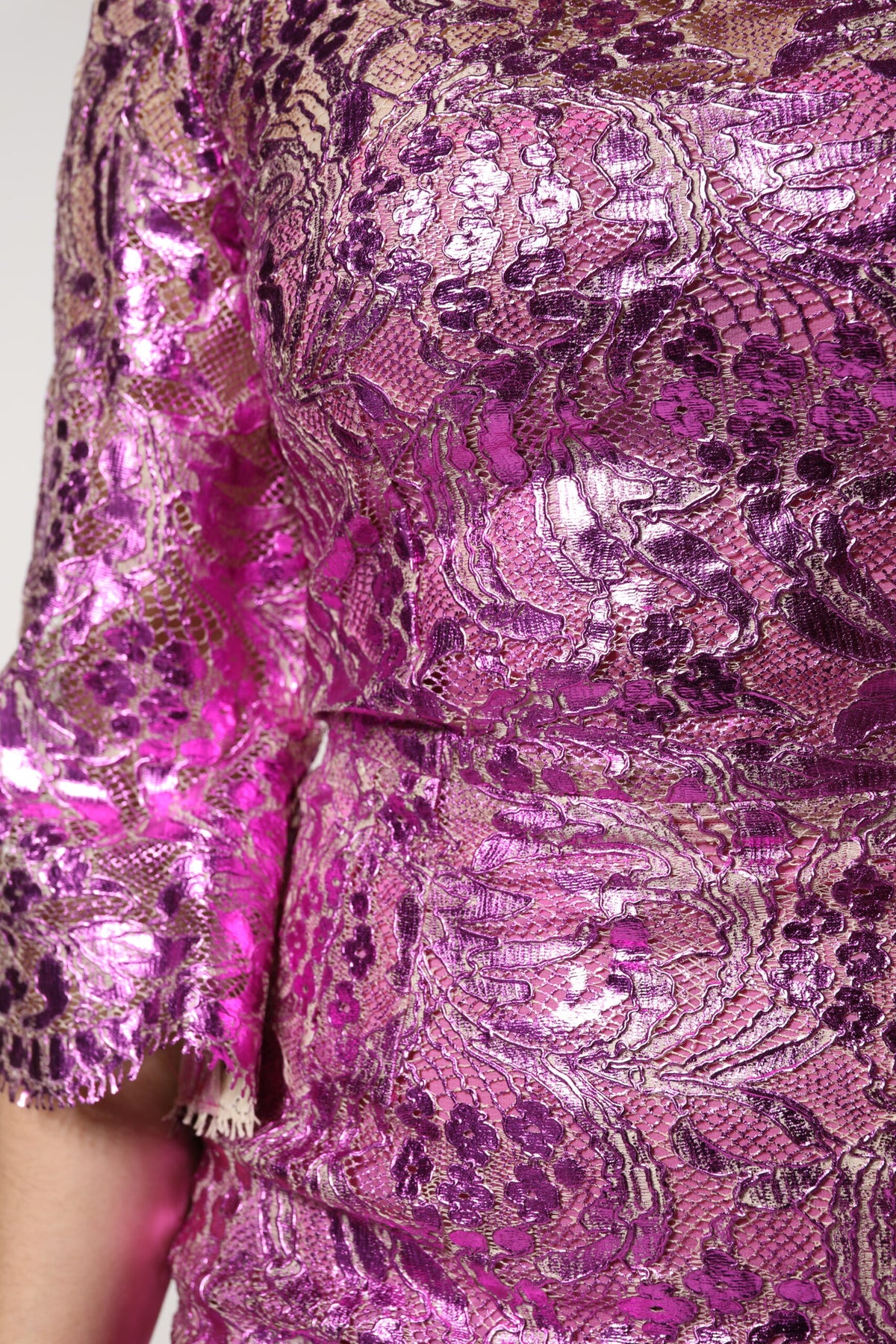 Mini-robe fourreau fleurie fuchsia métallisée Dolce &amp; Gabbana