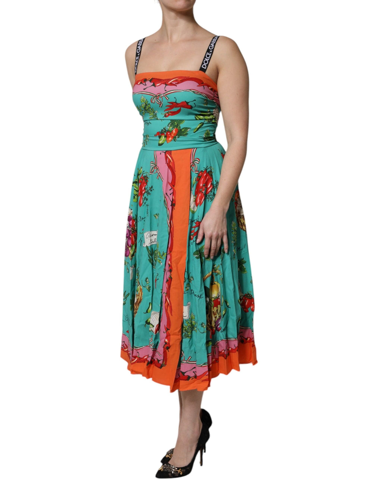 Robe midi sans manches en soie imprimée multicolore Dolce &amp; Gabbana