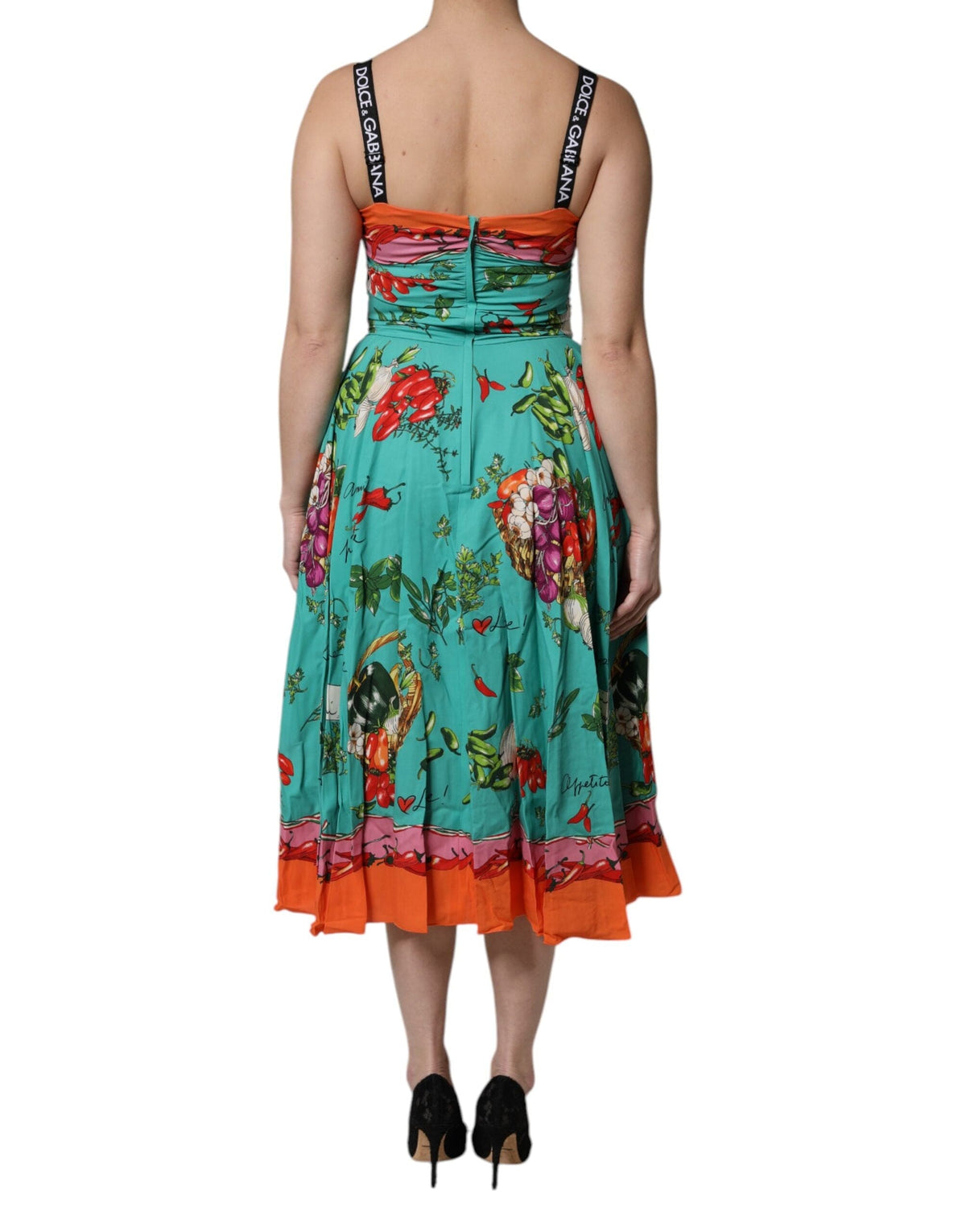 Robe midi sans manches en soie imprimée multicolore Dolce &amp; Gabbana