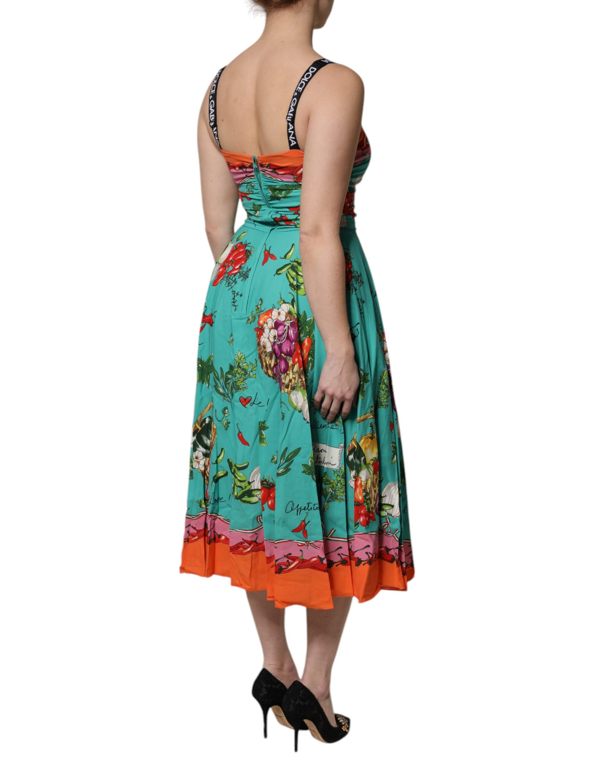Robe midi sans manches en soie imprimée multicolore Dolce &amp; Gabbana