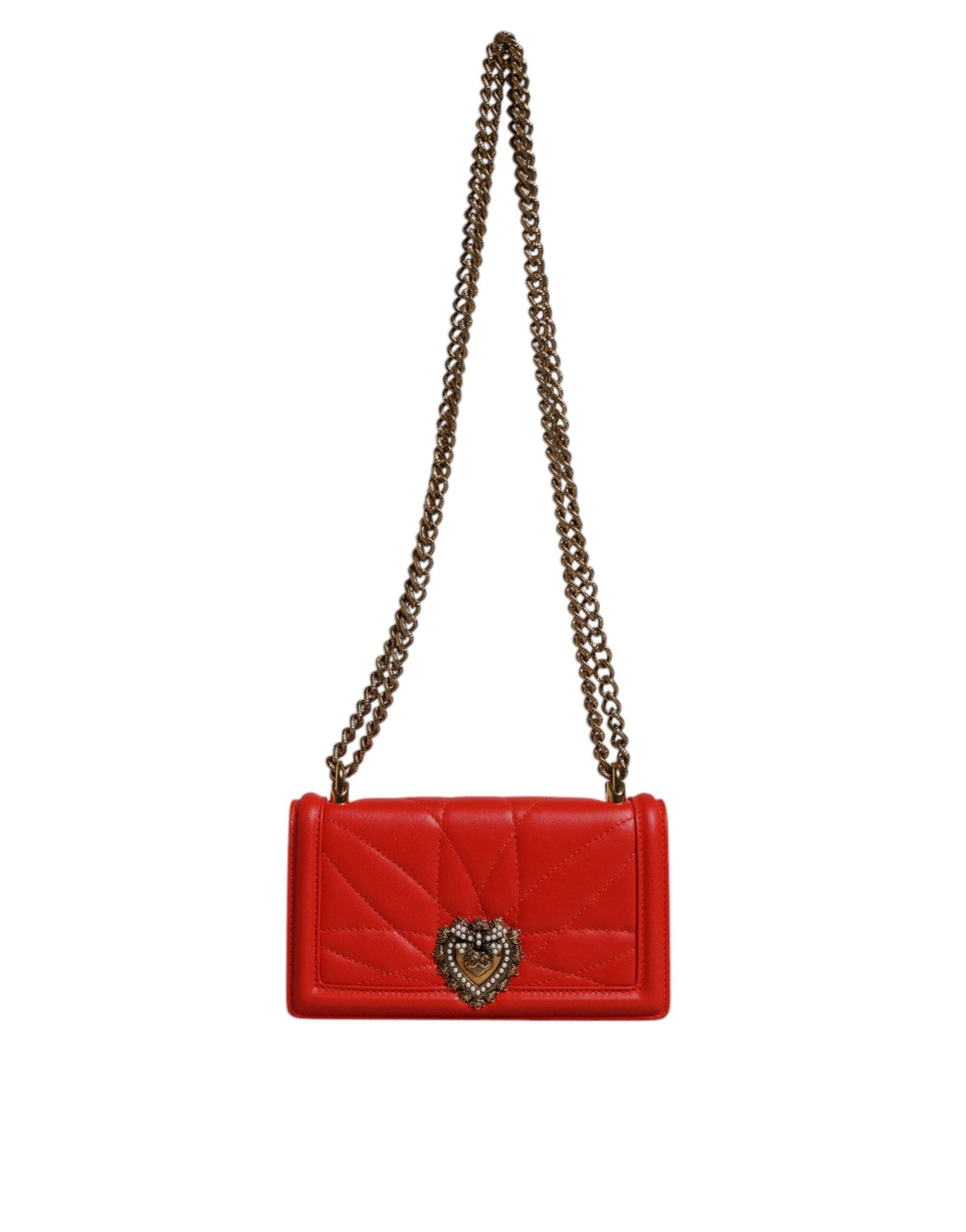 Sac bandoulière matelassé rouge Dolce &amp; Gabbana avec chaîne pour téléphone