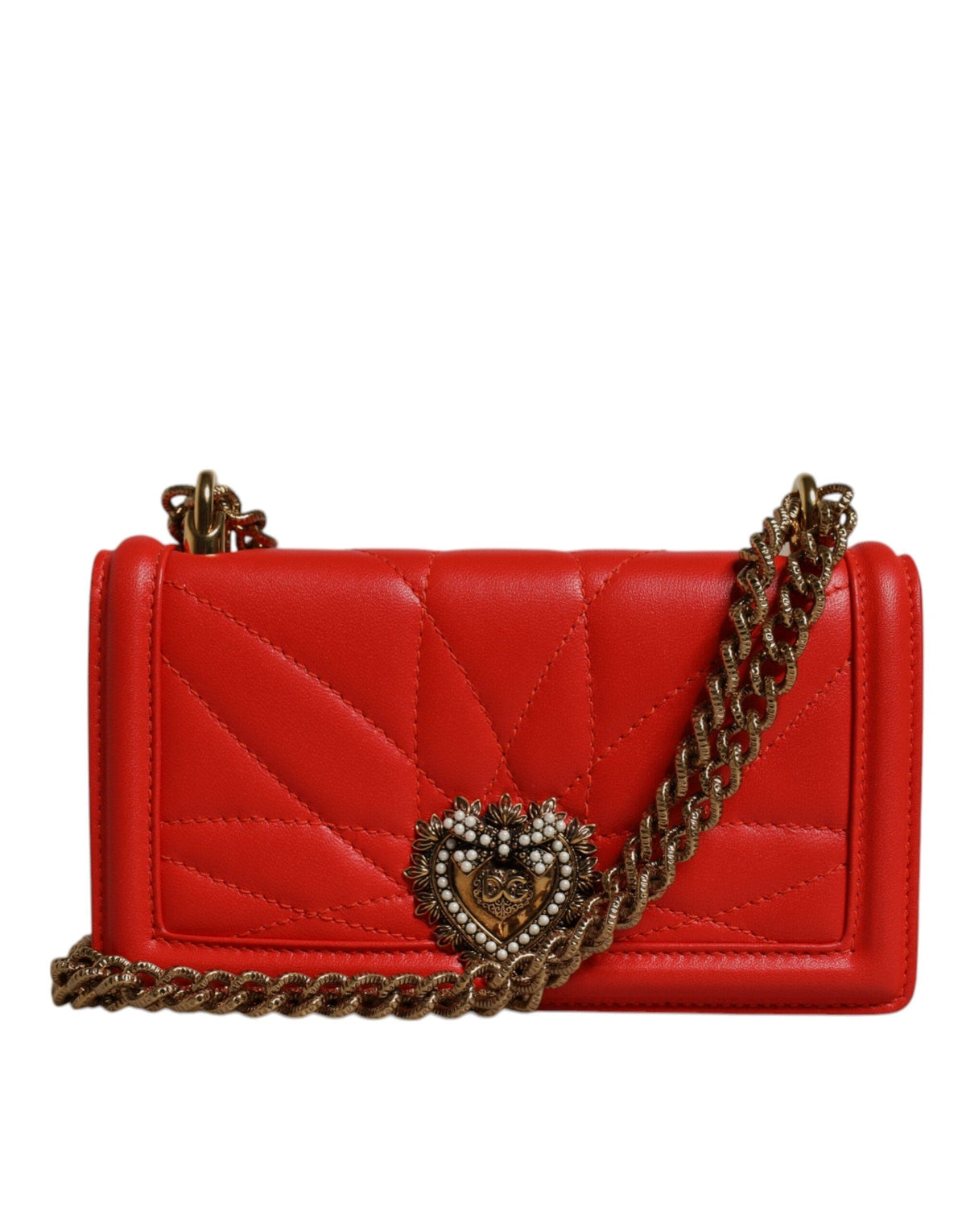 Sac bandoulière matelassé rouge Dolce &amp; Gabbana avec chaîne pour téléphone