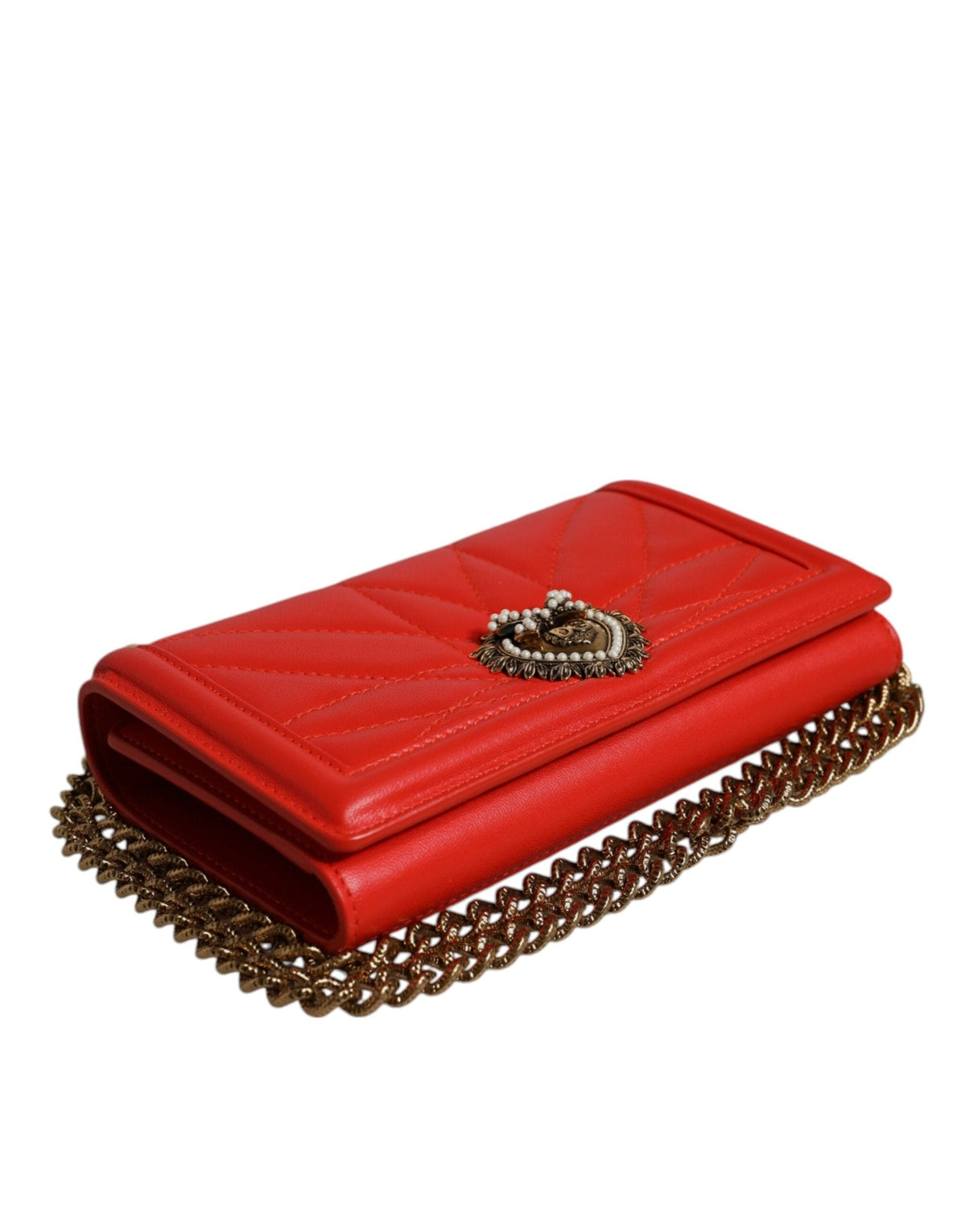 Sac bandoulière matelassé rouge Dolce &amp; Gabbana avec chaîne pour téléphone