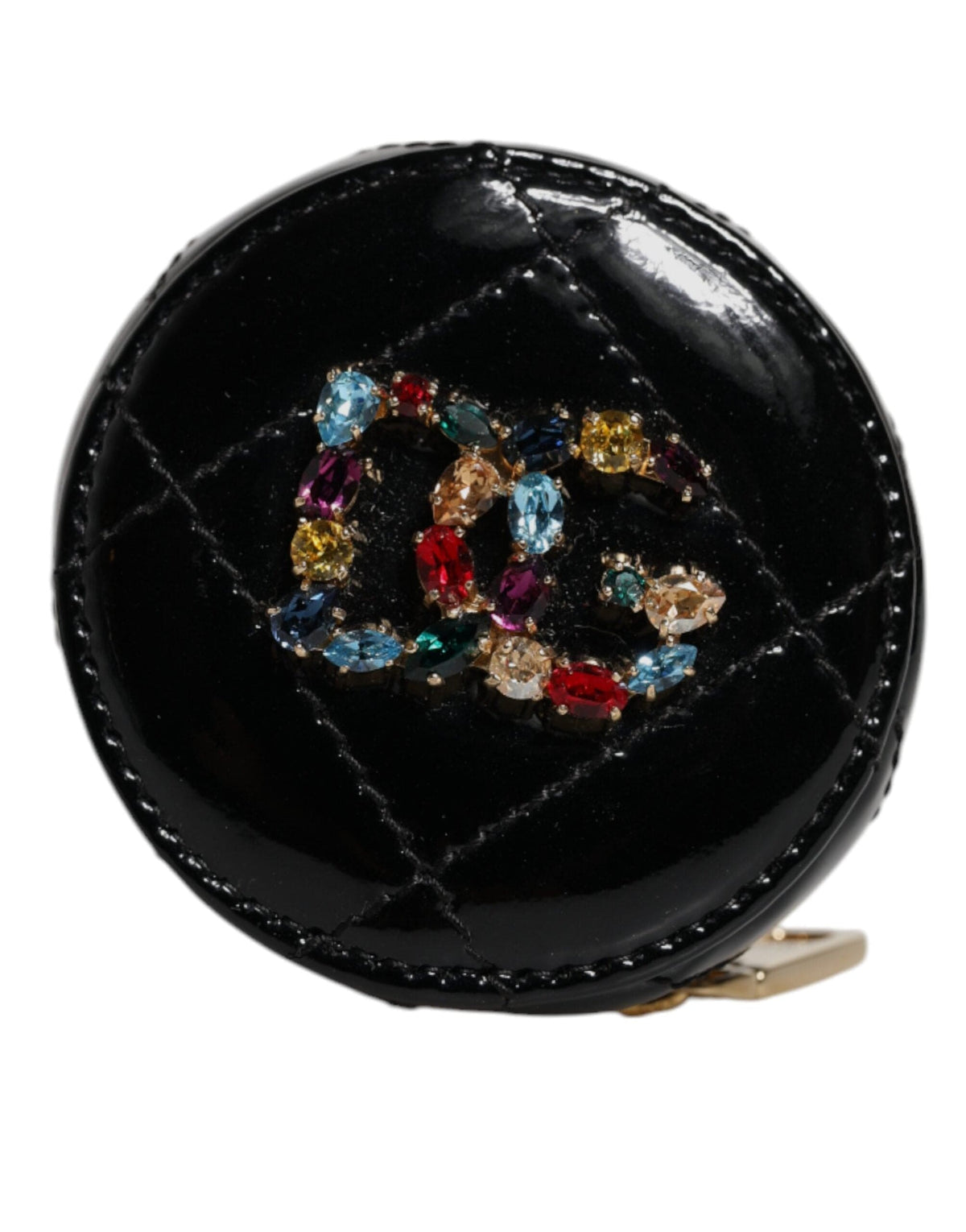 Portefeuille porte-monnaie rond en cuir d'agneau noir Dolce &amp; Gabbana DG Crystal