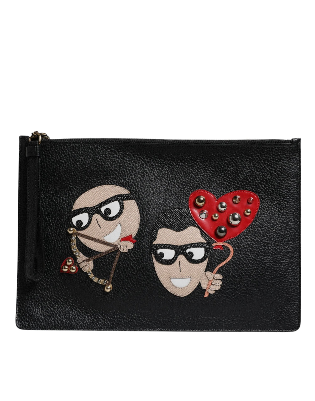 Pochette en cuir noir à ornements Dolce &amp; Gabbana #DGFamily