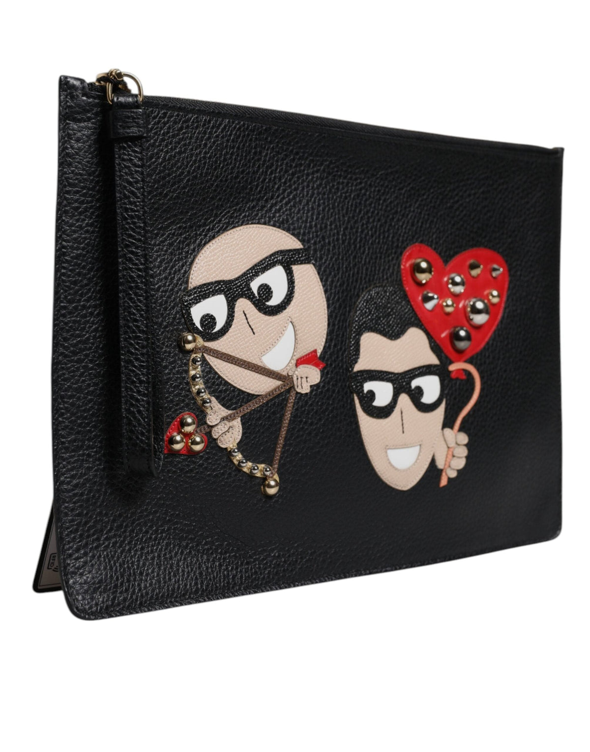 Pochette en cuir noir à ornements Dolce &amp; Gabbana #DGFamily