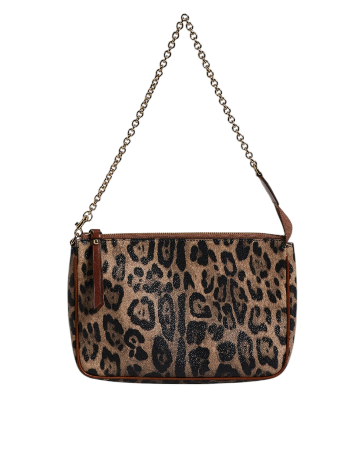 Dolce & Gabbana Brown Leopard Leather Shoulder Chain Strap Bag