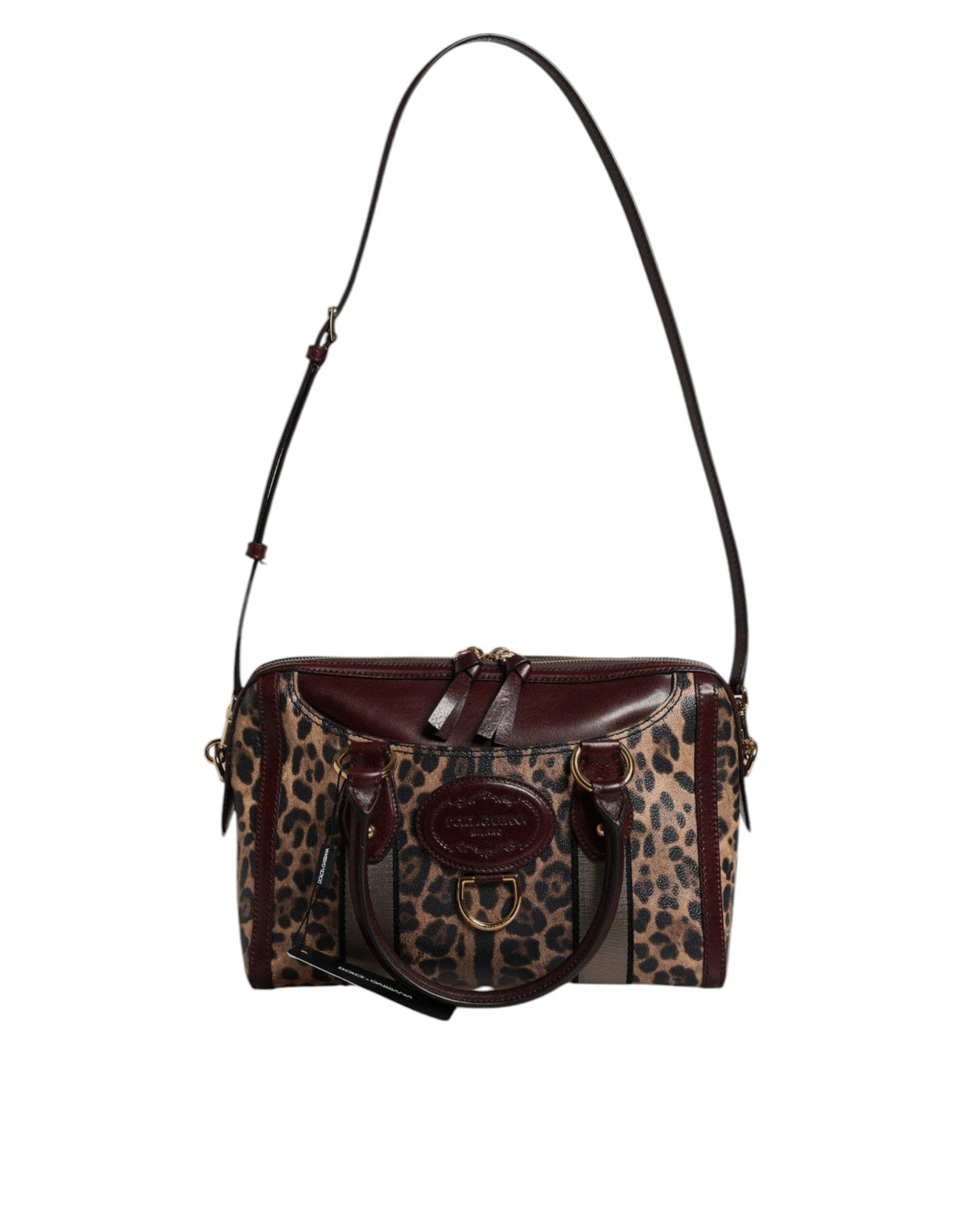 Sac de sport à bandoulière en cuir léopard marron Dolce &amp; Gabbana