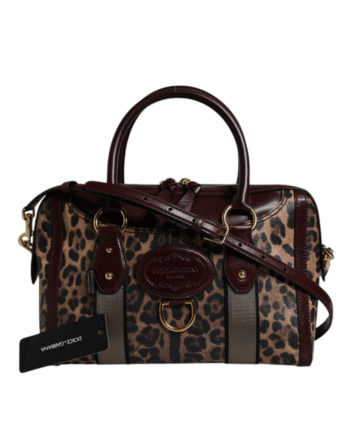 Sac de sport à bandoulière en cuir léopard marron Dolce &amp; Gabbana