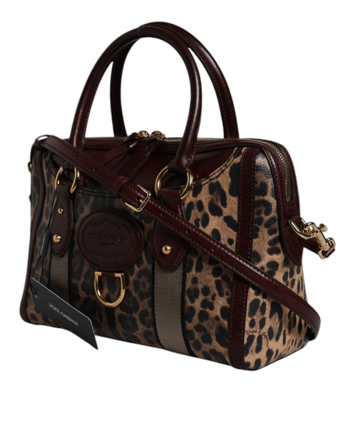 Sac de sport à bandoulière en cuir léopard marron Dolce &amp; Gabbana