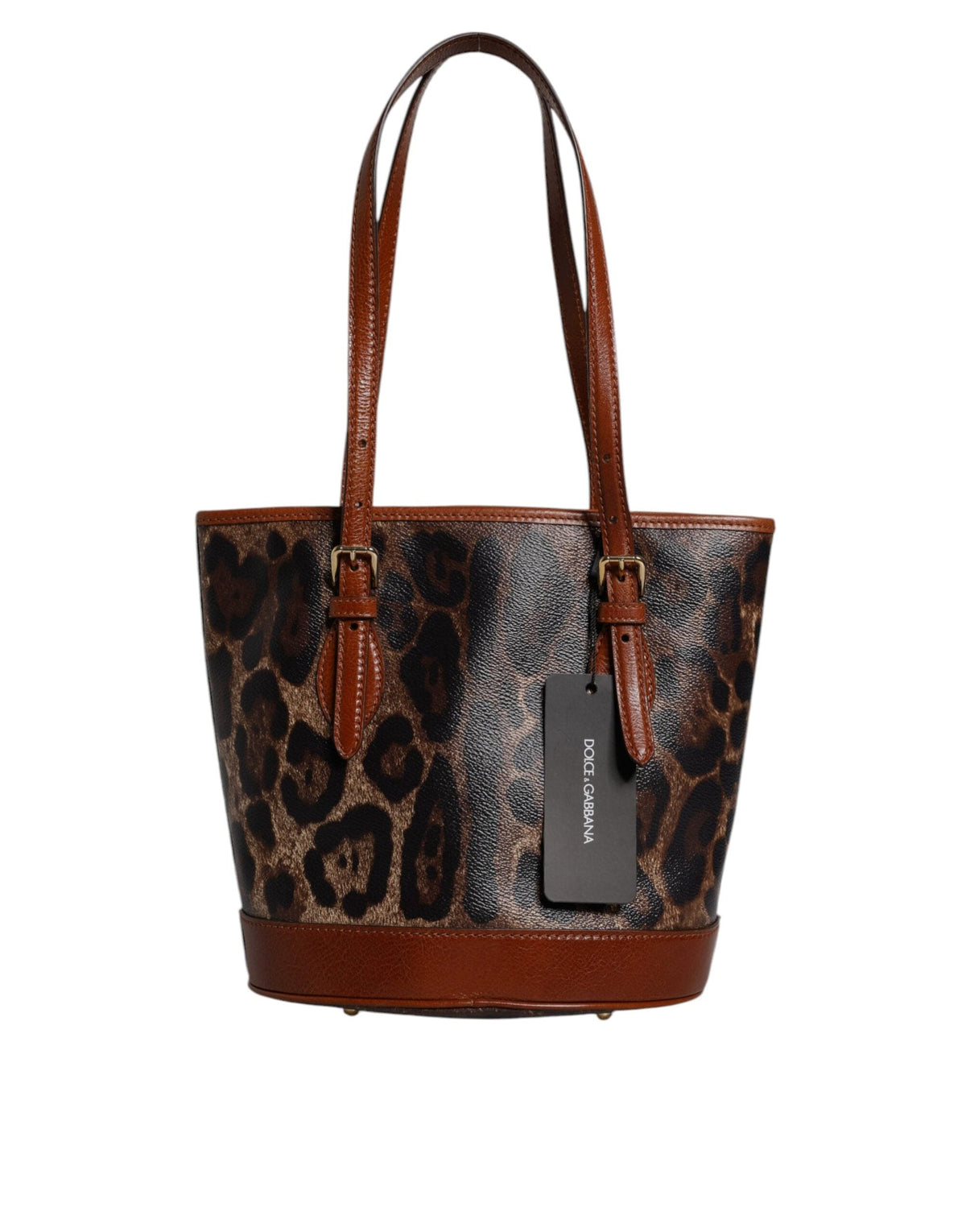 Sac fourre-tout à bandoulière en cuir léopard marron Dolce &amp; Gabbana