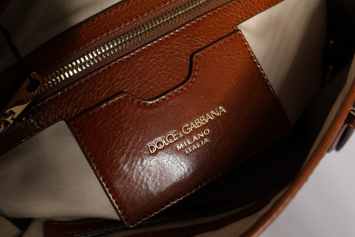 Sac fourre-tout à bandoulière en cuir léopard marron Dolce &amp; Gabbana