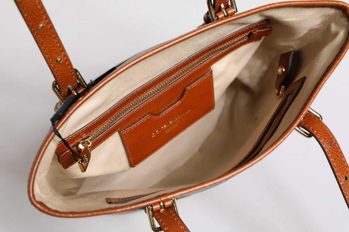 Sac fourre-tout à bandoulière en cuir léopard marron Dolce &amp; Gabbana