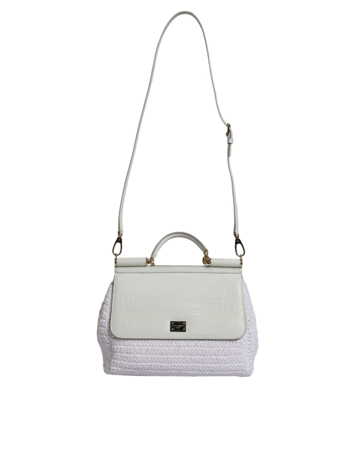 Sac bandoulière en cuir blanc Rafia Dolce &amp; Gabbana avec poignée supérieure