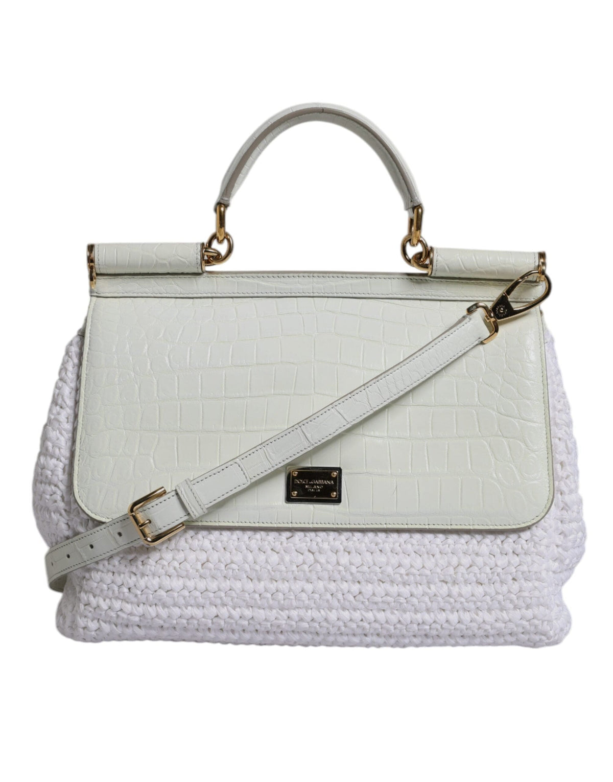 Sac bandoulière en cuir blanc Rafia Dolce &amp; Gabbana avec poignée supérieure