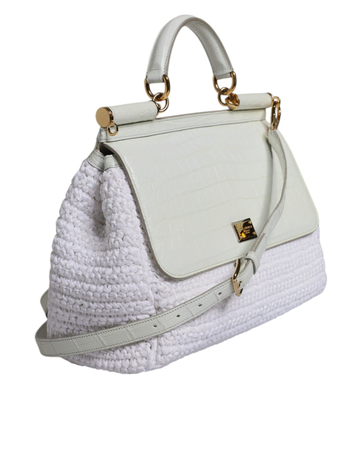 Sac bandoulière en cuir blanc Rafia Dolce &amp; Gabbana avec poignée supérieure