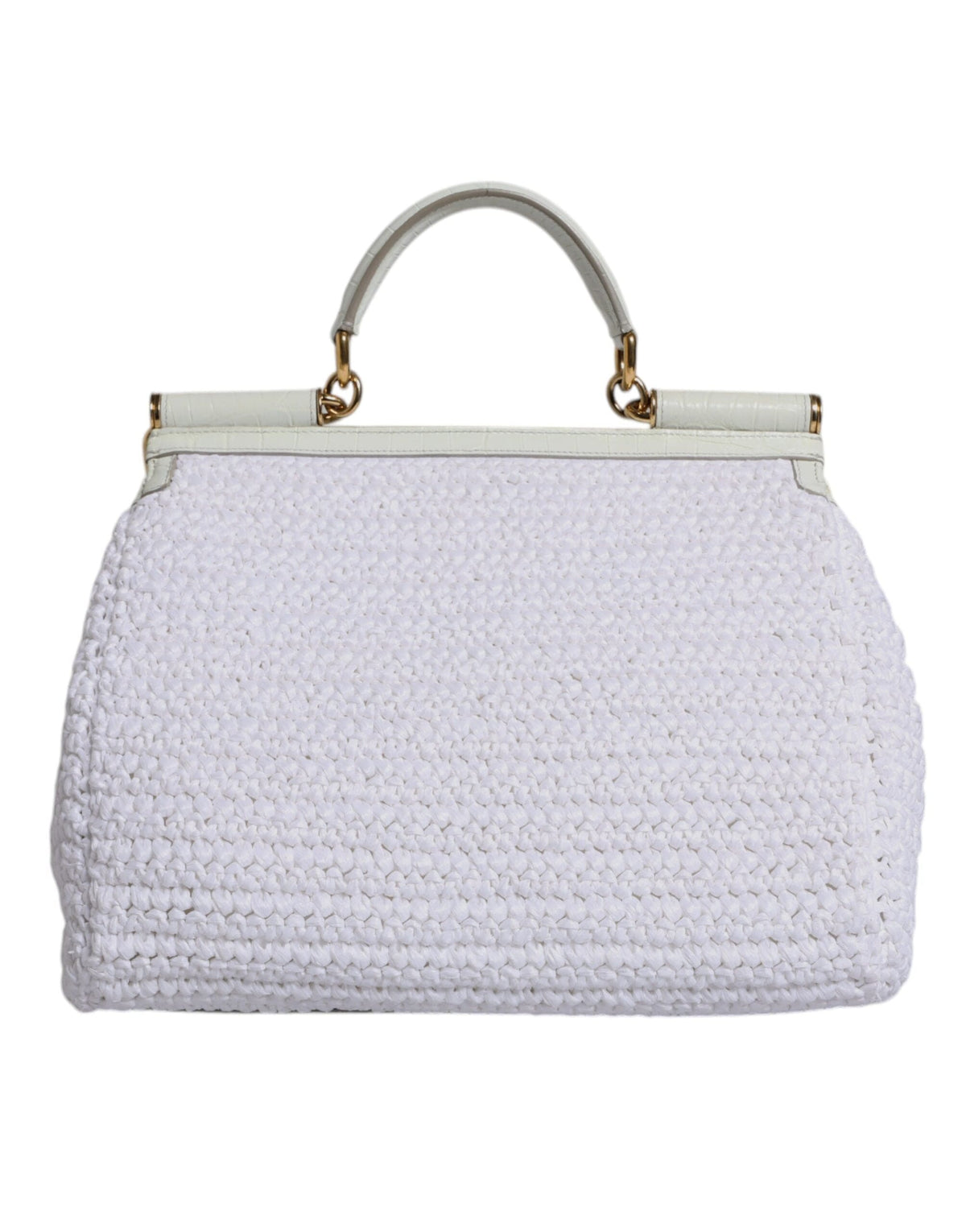 Sac bandoulière en cuir blanc Rafia Dolce &amp; Gabbana avec poignée supérieure