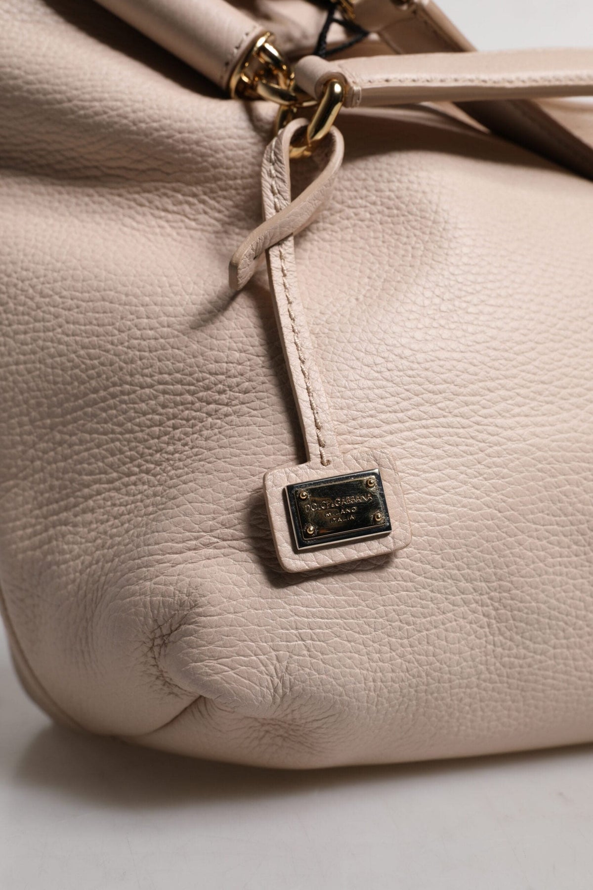Sac fourre-tout à poignée supérieure en cuir de cerf rose clair Dolce &amp; Gabbana avec plaque logo