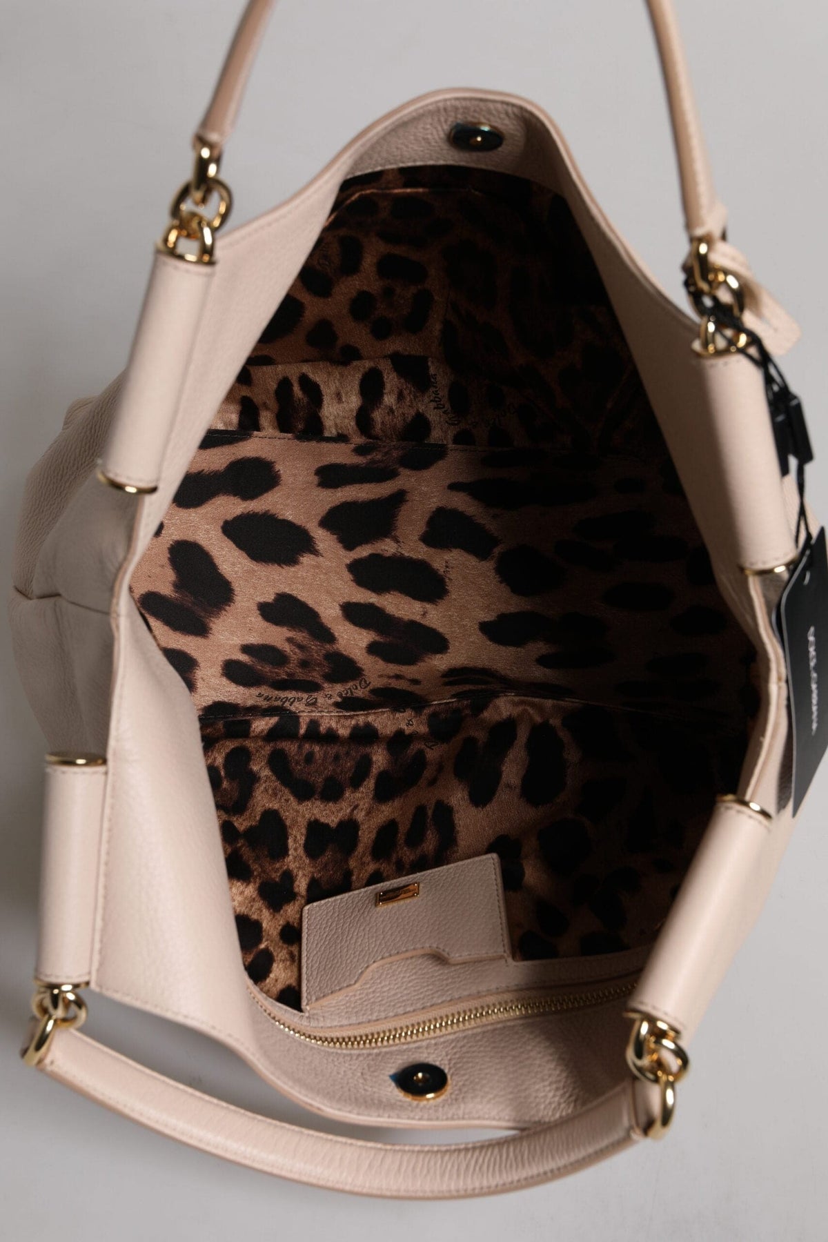 Sac fourre-tout à poignée supérieure en cuir de cerf rose clair Dolce &amp; Gabbana avec plaque logo