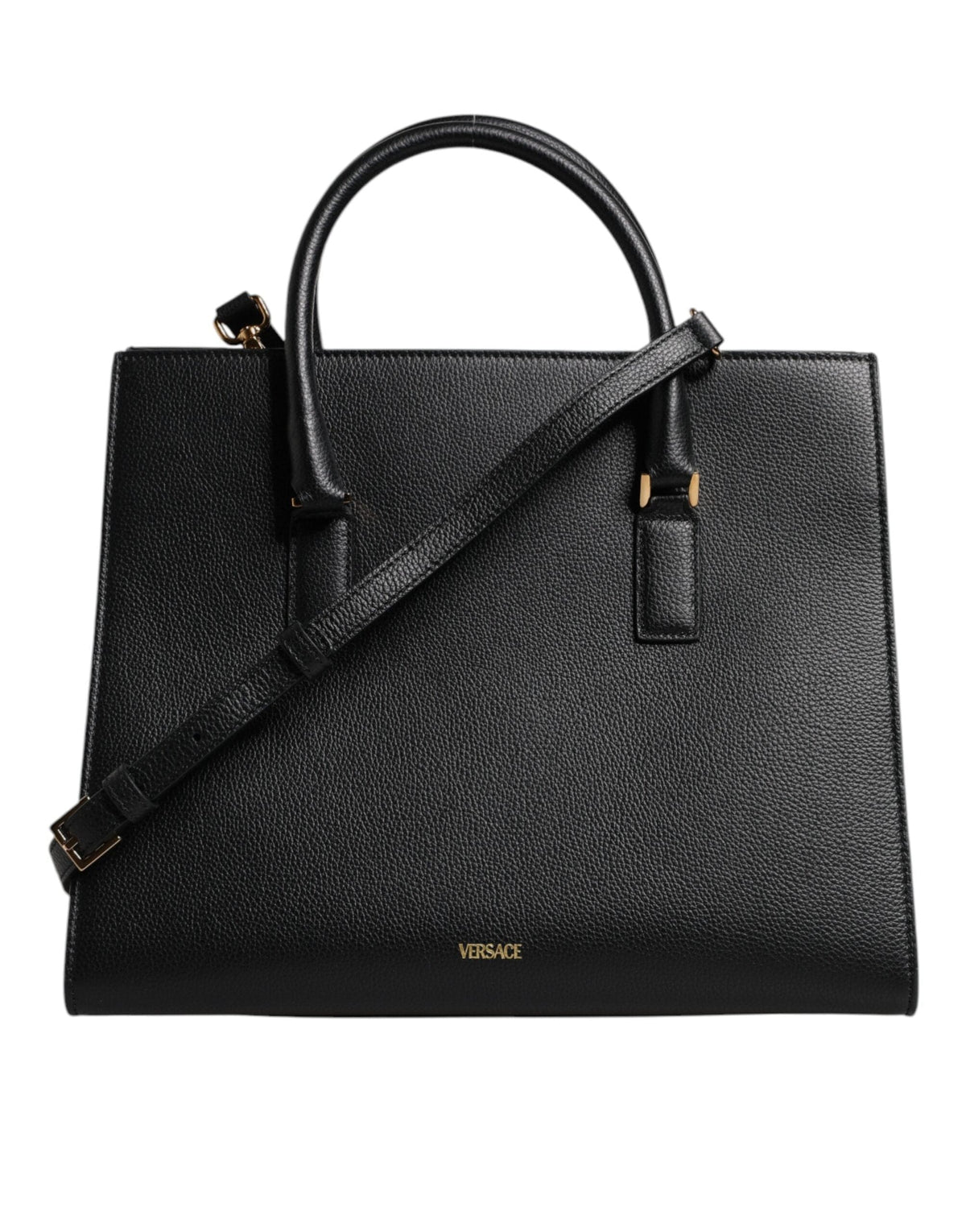 Grand sac à bandoulière en cuir noir Versace avec poignée supérieure