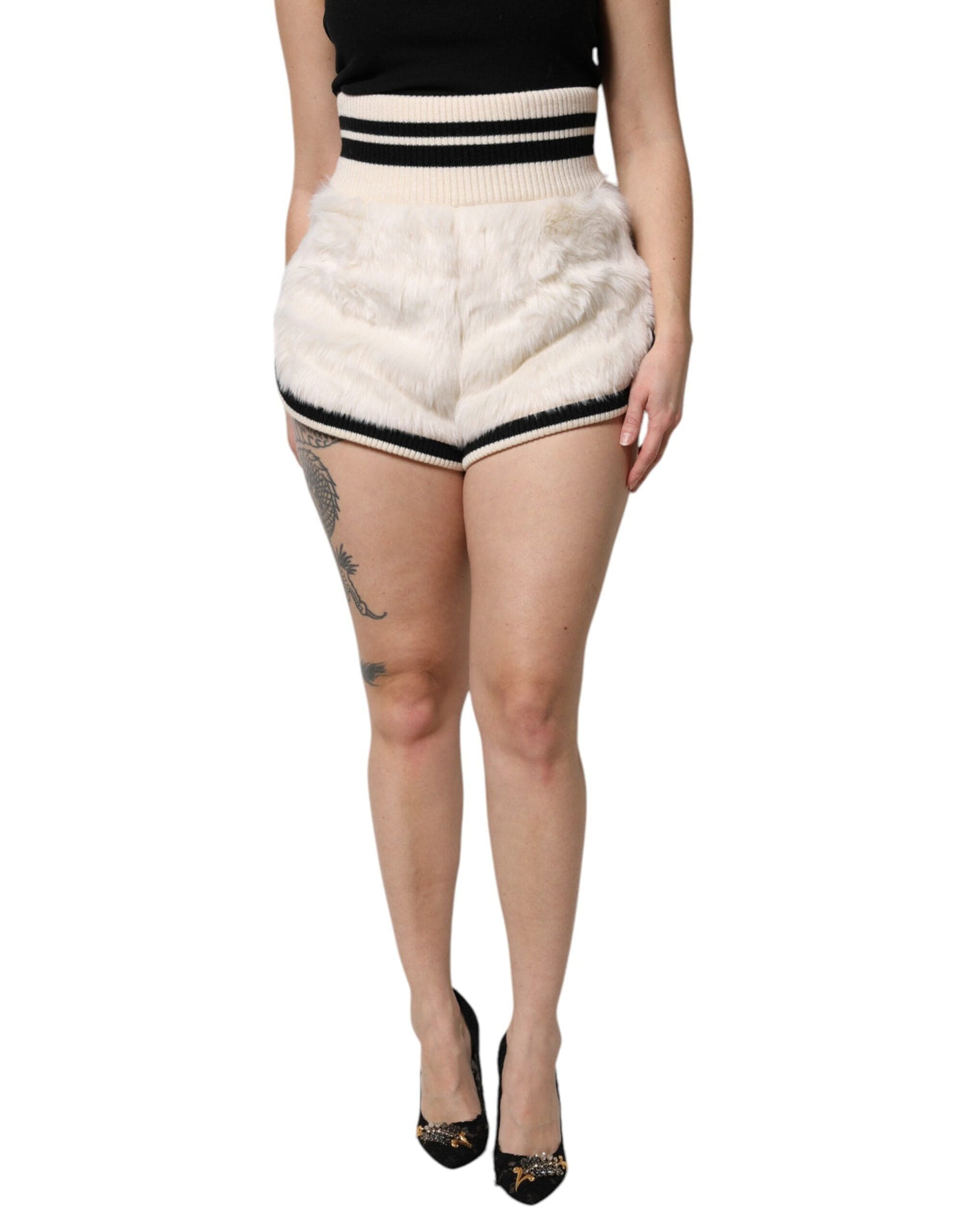 Short taille haute en fausse fourrure blanche Dolce &amp; Gabbana